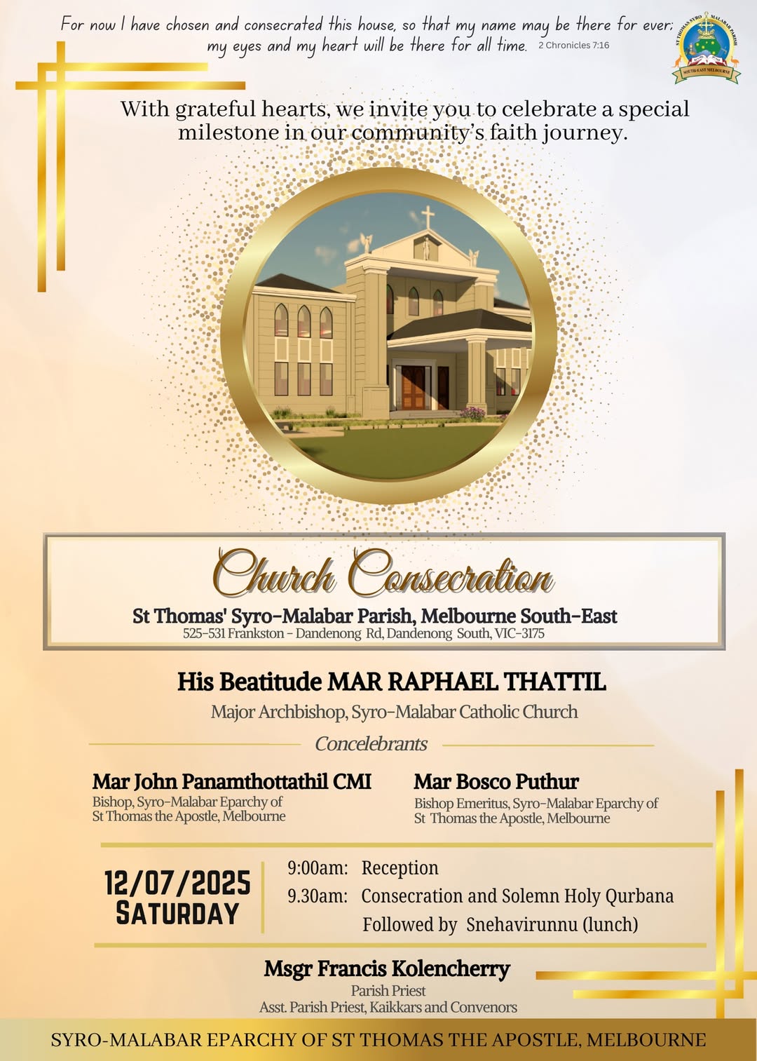 Melbourne South East Parish- Consecration on July 12th